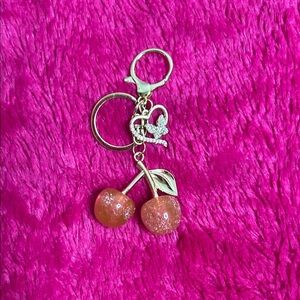 Cherry Keychain with Gold Accents